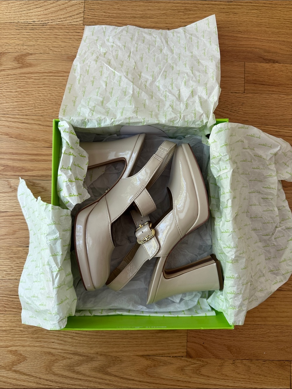 Sam Edelman Mary Jane Patent Leather Nude Heels